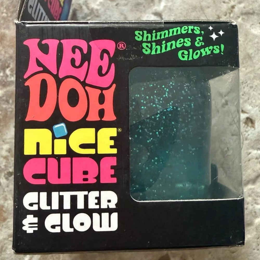 NeeDoh Nice Cube Glitter & Glow Squish Toy - Teal - Picture 5 of 5